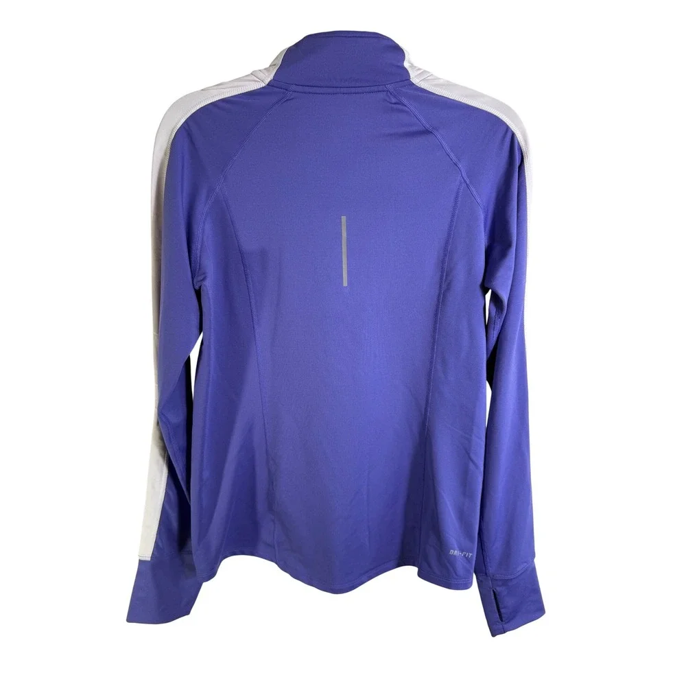 Nike Running Dri-FIT Quarter Zip Purple White Stripe Thumbhole Pullover Medium